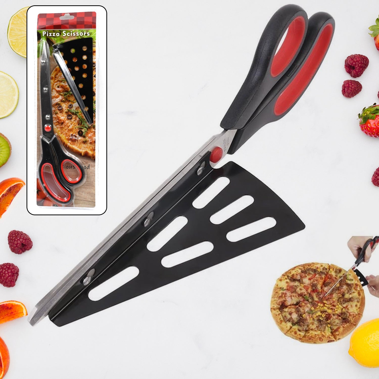 Stainless Steel Pizza Cutter Scissors Plastic Handle With Removable Spatula Stainless Steel Pizza Cutter Scissors Plastic Handle With Removable Spatula